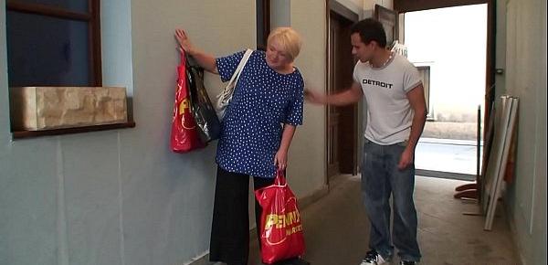  Busty blonde granny pleases an young guy